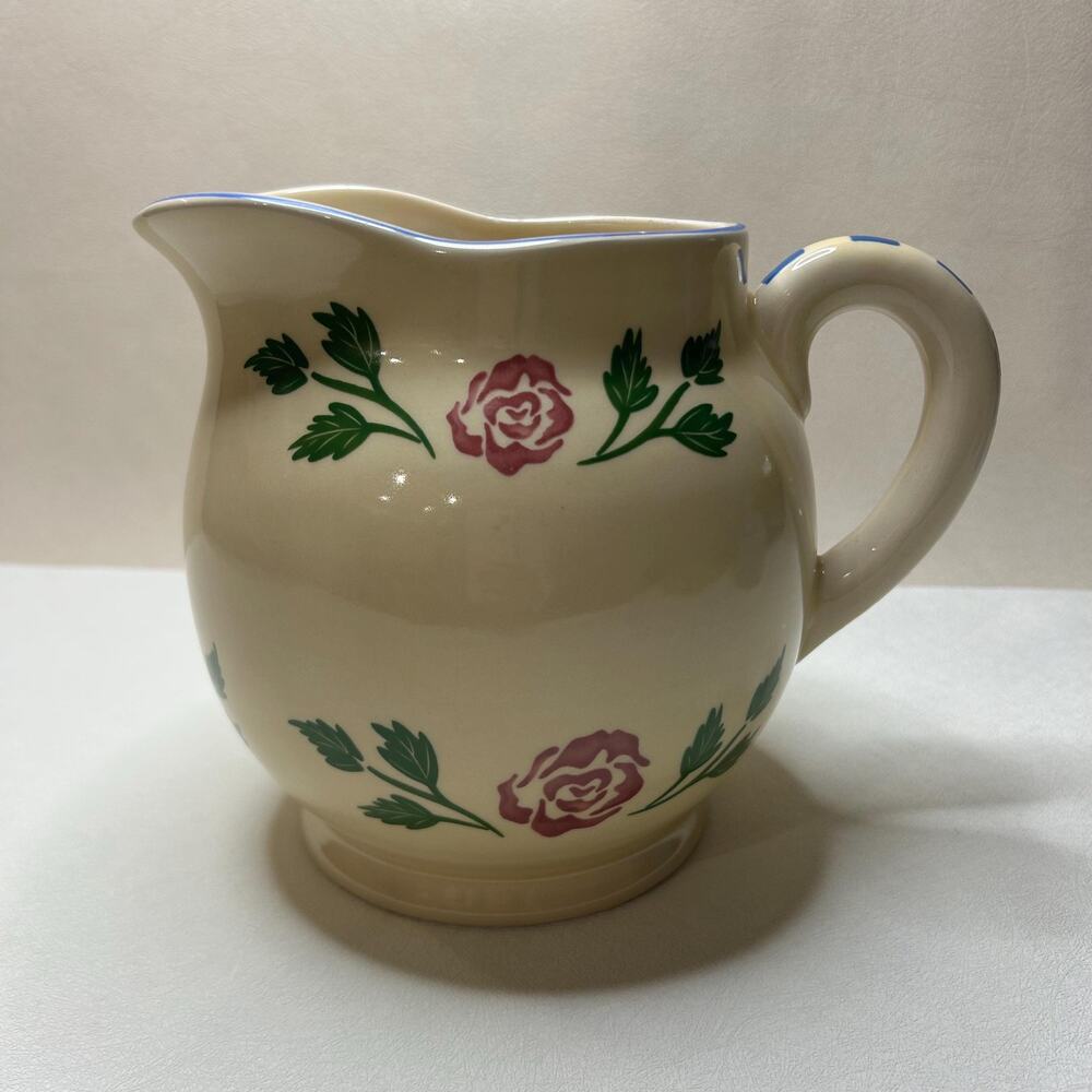 Vintage Portuguese Floral Cream Pitcher, Cottage Style Ceramic Jug, Portugal